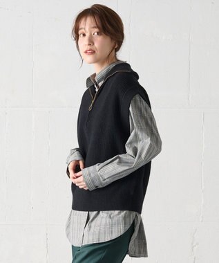 ANY L ハーフジップニットベスト ブラック