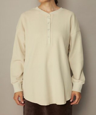 OP／FILA 【ocean pacific】らくティブ/ヘンリーネックワッフルロンT ベージュ