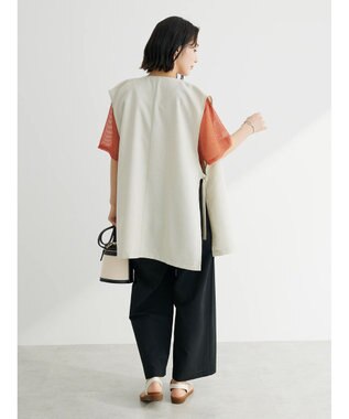 Green Parks 綿麻混タックストレートワイドパンツ Black