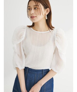 Green Parks ・ＡＮＤ　ＳＥＡＲＣＨ　シアーパワーショルダーブラウス Off White