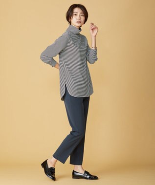 J.PRESS LADIES タートルジャージー ボーダー カットソー ブラック系1