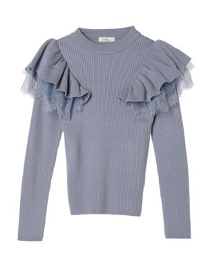 earth music&ecology ショルダーチュールレースプルオーバー Blue