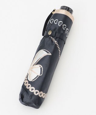 MOONBAT 【雨傘】ランバン　オン　ブルー (LANVIN en Bleu) リボン ハート ナイロンサテン 折りたたみ傘 ブラック