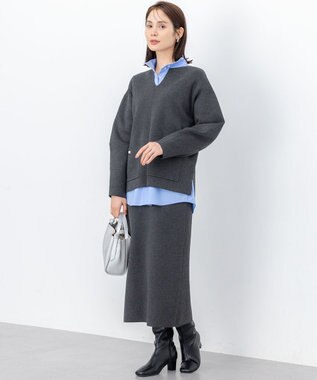 組曲 S 【加藤ローサさん着用】スムースストレッチニットアップ グレー系