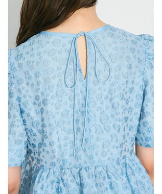 Green Parks パフスリーブジャガードペプラムブラウス Sax