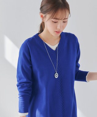 Tiaclasse 【安田美沙子さん着用・選べる2type・洗える】もちニットチュニック Vネック：ダークブルー