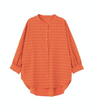 Green Parks シアーチェック７分袖シャツ Orange