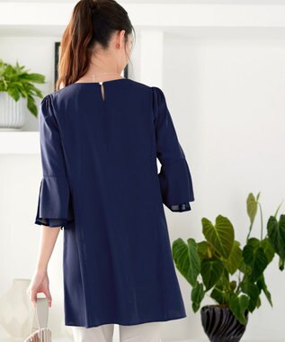 Tiaclasse 【新色追加】シフォンフレア袖チュニックブラウス ネイビー