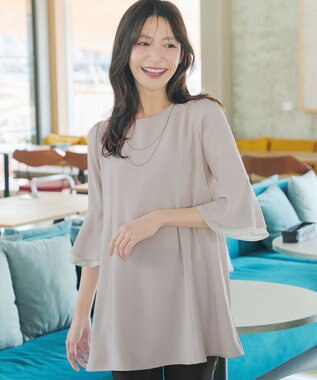 Tiaclasse 【新色追加】シフォンフレア袖チュニックブラウス グレージュ