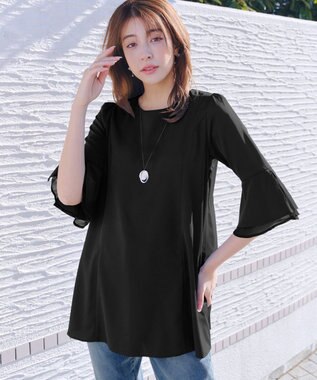 Tiaclasse 【新色追加】シフォンフレア袖チュニックブラウス ブラック