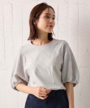 組曲 【洗える】レリーフスリーブジャージー カットソー ブルーグレー系