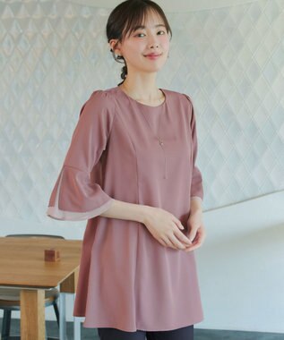 Tiaclasse 【新色追加】シフォンフレア袖チュニックブラウス ピンク