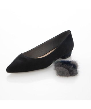 MODE ET JACOMO <MODE ET JACOMO>ファー付ポインテッドトゥフラットパンプス ブラックスエード