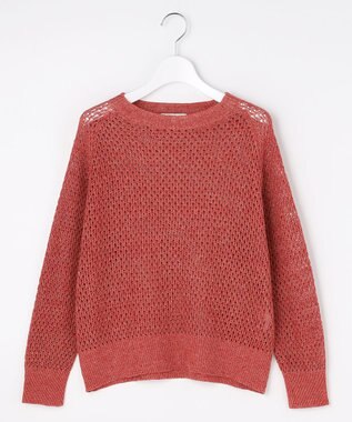 自由区 L リネンミドルゲージメッシュ ニット ピンク