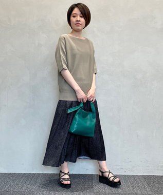 自由区 【洗える】コットンストレッチホールガーメント プルオーバー ニット カーキ系