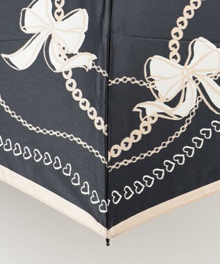 MOONBAT 【雨傘】ランバン　オン　ブルー (LANVIN en Bleu) リボン ハート ナイロンサテン 折りたたみ傘 ブラック