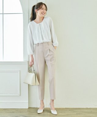 ANY L 【洗濯機可/ストレッチ/ウエストゴム/セットアップ可】イージーケアテーパードパンツ ベージュ