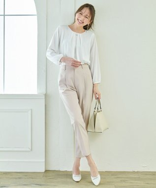 ANY L 【洗濯機可/ストレッチ/ウエストゴム/セットアップ可】イージーケアテーパードパンツ ベージュ