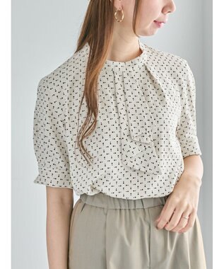 Te chichi パターンアソート5分袖ボウタイブラウス ベージュ