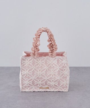 Maison de FLEUR チュールフラワーフリルスクエアトートバッグ Pink Beige