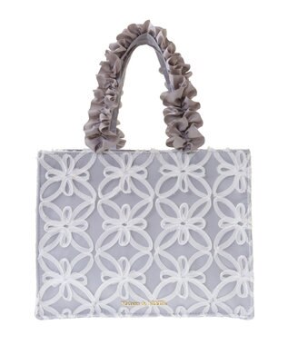 Maison de FLEUR チュールフラワーフリルスクエアトートバッグ Grayish Blue