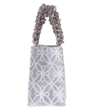 Maison de FLEUR チュールフラワーフリルスクエアトートバッグ Grayish Blue