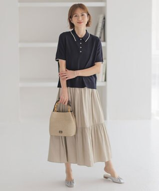 J.PRESS LADIES 【洗える】シャンブレーツイル ティアード スカート ベージュ系