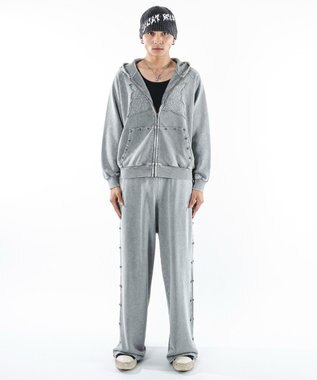 WEGO パウダーブリーチスタッズZIPパーカー グレー