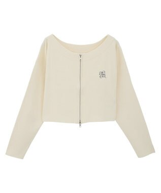 earth music&ecology ダブルジップロゴニットプルオーバー Ivory