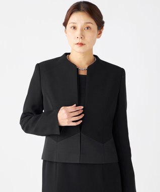 自由区 FORMAL 【ストレッチ/前開きワンピース】平二重 ジャケット+ワンピース ブラック系