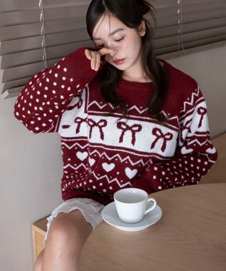 WEGO 【2025年秋冬新作】フラッフィーグラフィックニットBIGプルオーバー 柄6