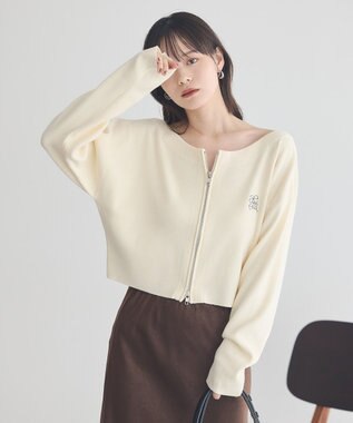 earth music&ecology ダブルジップロゴニットプルオーバー Ivory