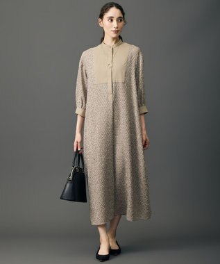 自由区 L 【17号サイズまで展開・一枚でサマになる】シアーカットジャガードバンドカラーシャツ ワンピース