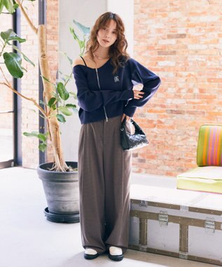 earth music&ecology ダブルジップロゴニットプルオーバー Navy