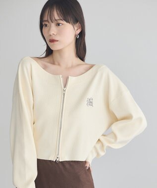 earth music&ecology ダブルジップロゴニットプルオーバー Ivory