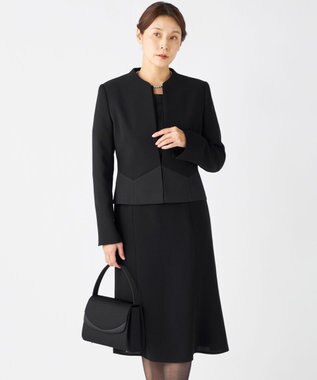 自由区 FORMAL 【ストレッチ/前開きワンピース】平二重 ジャケット+ワンピース ブラック系