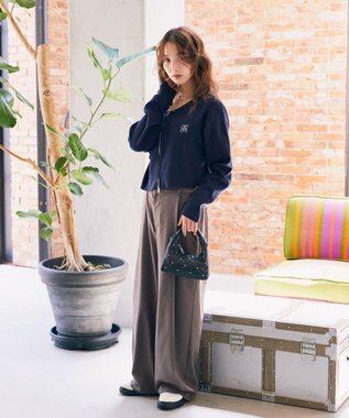 earth music&ecology ダブルジップロゴニットプルオーバー Navy