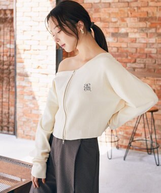 earth music&ecology ダブルジップロゴニットプルオーバー Ivory