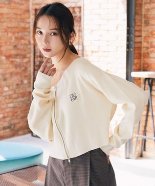 earth music&ecology ダブルジップロゴニットプルオーバー Ivory