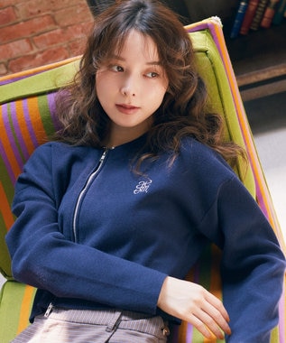 earth music&ecology ダブルジップロゴニットプルオーバー Navy