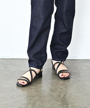 Pointer 日本製 本革ラインストラップサンダル ブラック