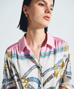 GRACE CONTINENTAL スカーフプリントシャツドレス ピンク