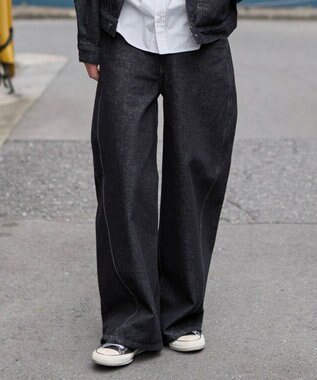 WEGO 【ユニセックス着用ITEM】カバーフィットフラップデニムパンツ デニムブラック