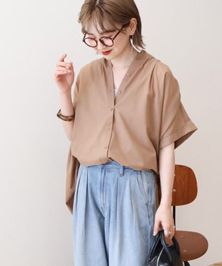 AMERICAN HOLIC 【予約】【WEB限定】イージーケア+接触冷感 フレンチスリーブギャザーシャツ Mocha