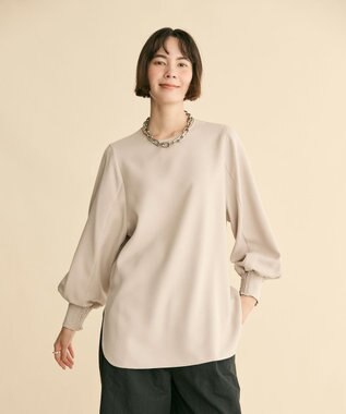 #Newans 【洗濯機可】シャーリングカフスパウダリーブラウス ベージュ