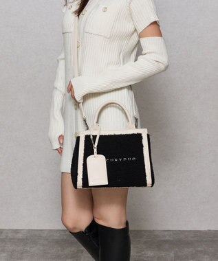 style code 【MERCURYDUO/マーキュリーデュオ】カードケース付　ロゴ刺繍ボアトートバッグ ブラック