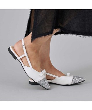 MODE ET JACOMO <carino>グリッターコンビフラットシューズ ホワイトコンビ