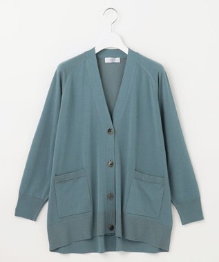 J.PRESS LADIES L 【洗える】SILKY RAYON STRETCH Vネック カーディガン グレイッシュグリーン系