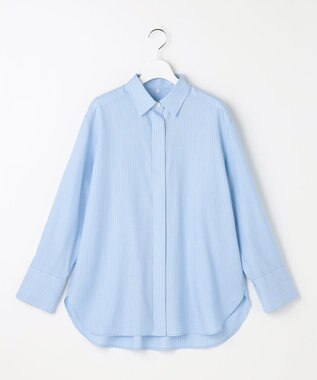 自由区 L ドレープブロード シャツブラウス サックス×白ライン