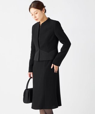 自由区 FORMAL 【ストレッチ/前開きワンピース】平二重 ジャケット+ワンピース ブラック系